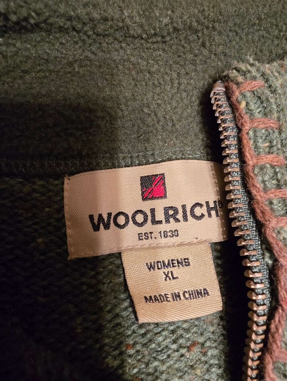 Woolrich Vintage Tweed Quarter Zip Sweater Fleece Lined Green XL Cabincore - Picture 10 of 11